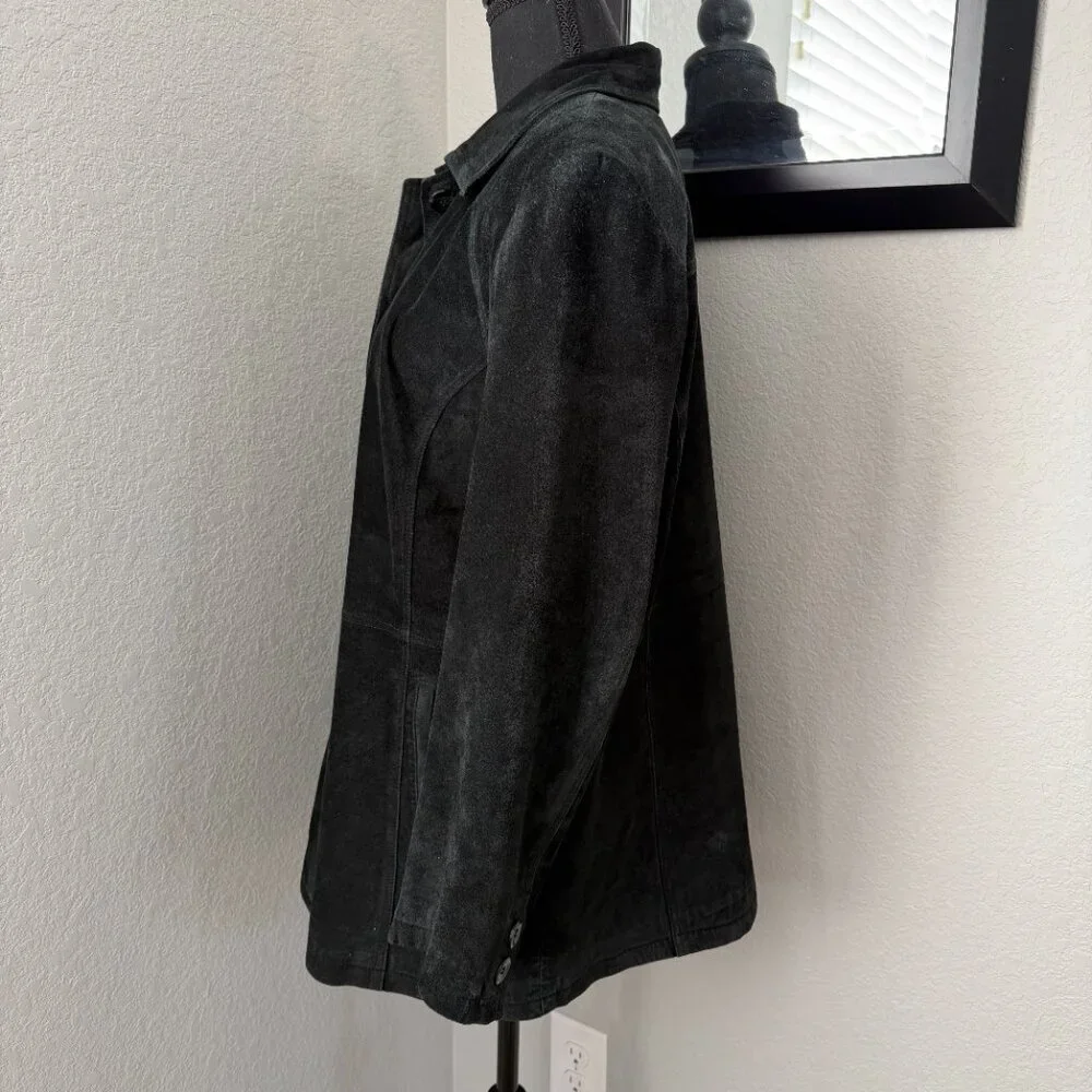 Vintage 90s BERNARDO Suede Leather Car Coat Jacket Black Large